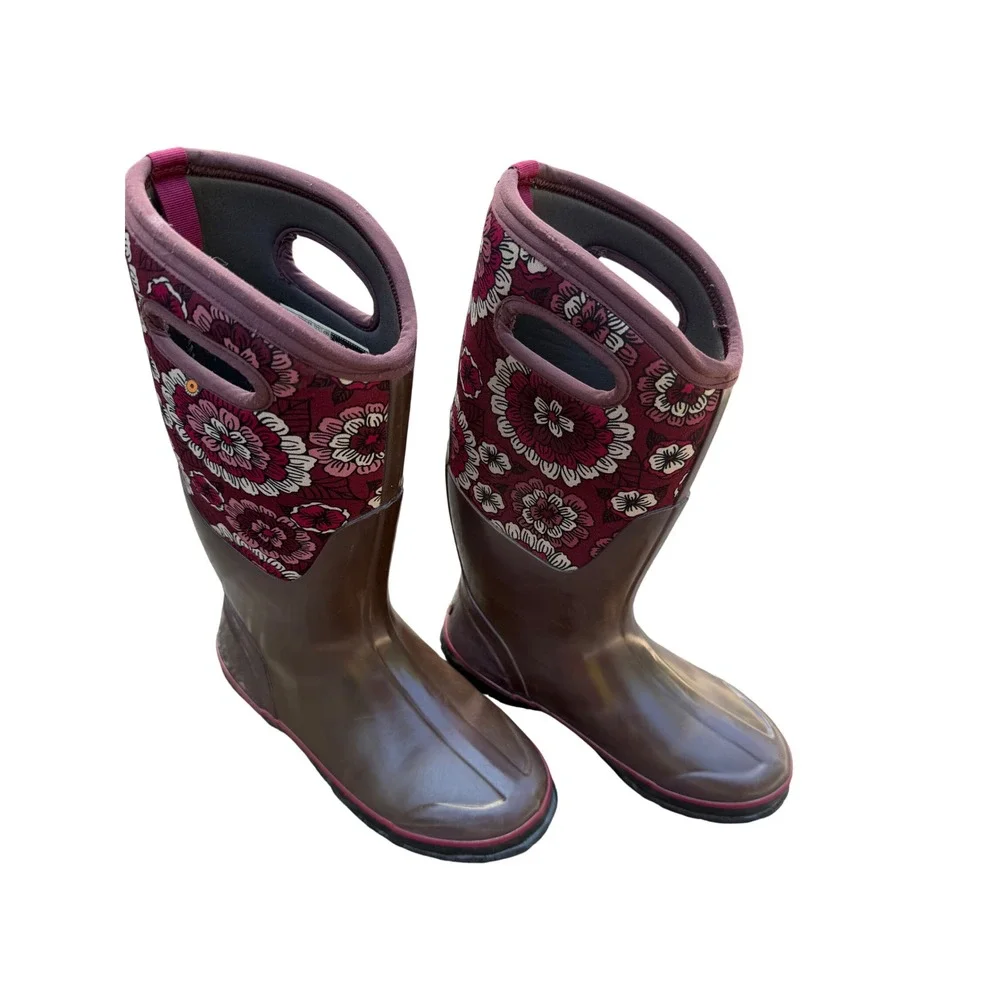 Bogs Classic High Pansies Waterproof Insulated Rain Boots Brown Floral Womens 9